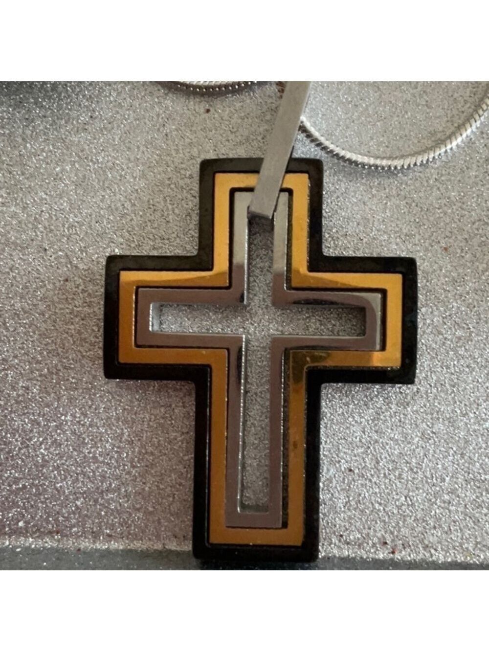 Sterling Silver Snake Chain Necklace Tri-Color Cross Pendant